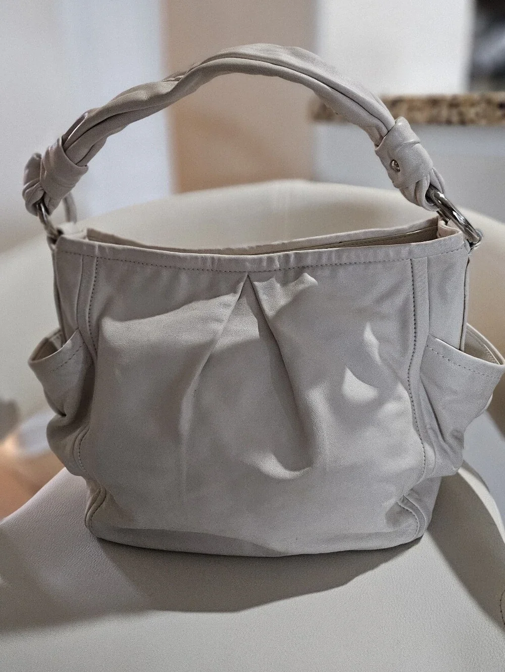 Coach 13412 White Full Grain Leather Shoulder Hobo Bag Tote Purse Silver Hardwar